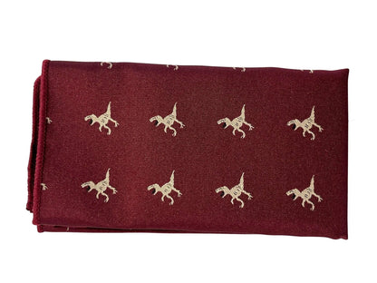 Maroon Pocket Square With Embroidered T-Rex Design - Handcrafted 23cm Square For Elegant Style And Conversation by Frederick Thomas Handmade Mens Ties