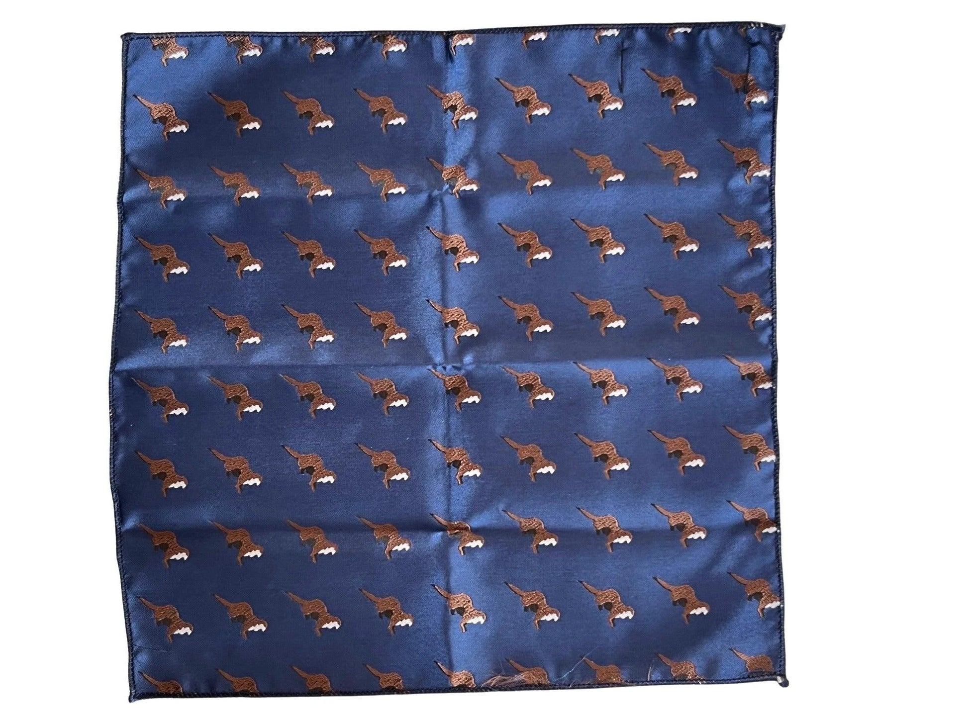 Navy Dark Blue Pocket Square With Embroidered Otter Design - Subtle, Playful Motif For Refined Formalwear by Frederick Thomas Handmade Mens Ties