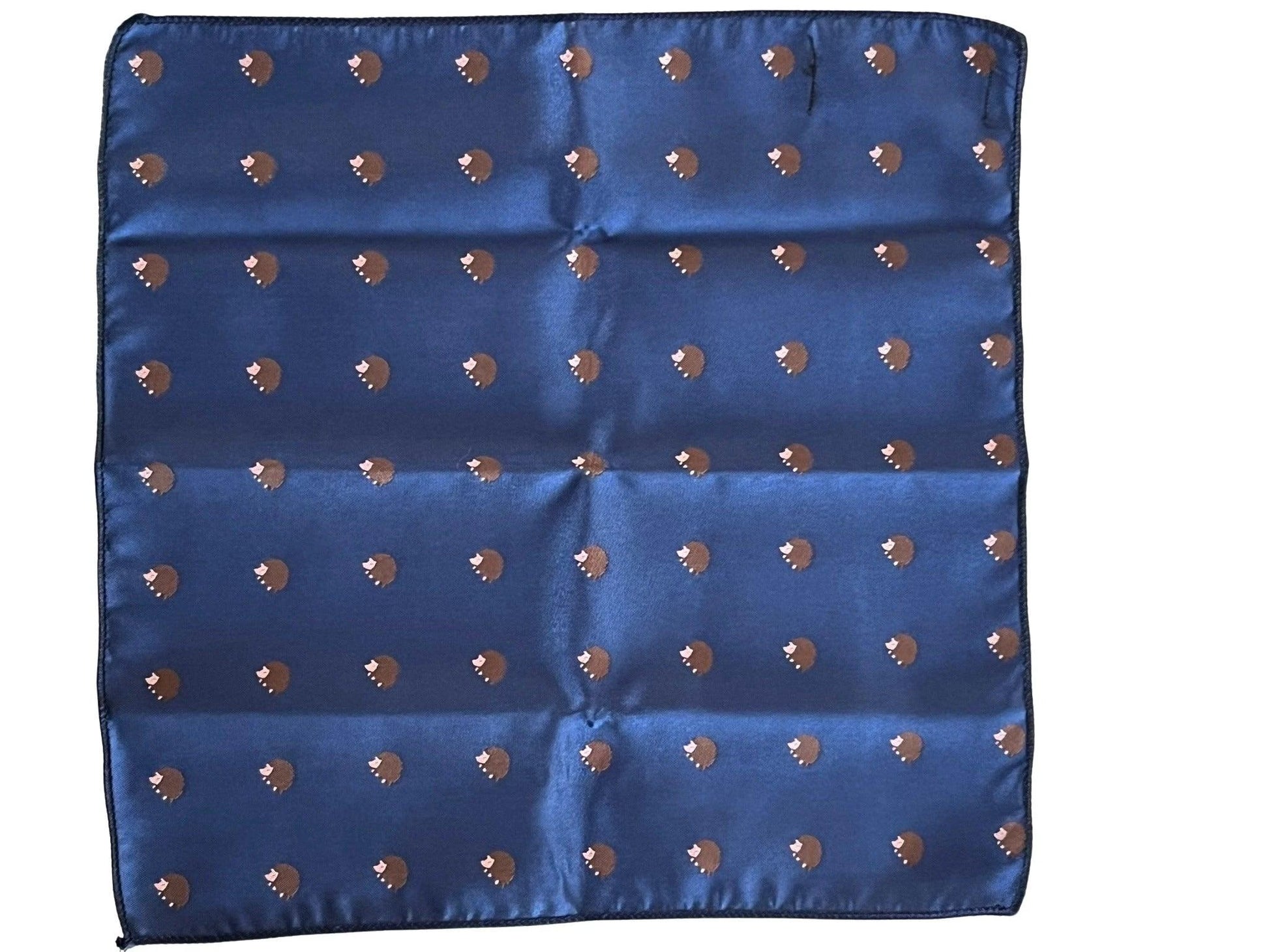 Navy Dark Blue Pocket Square With Embroidered Hedgehog Design - Handcrafted By Frederick Thomas by Frederick Thomas Handmade Mens Ties