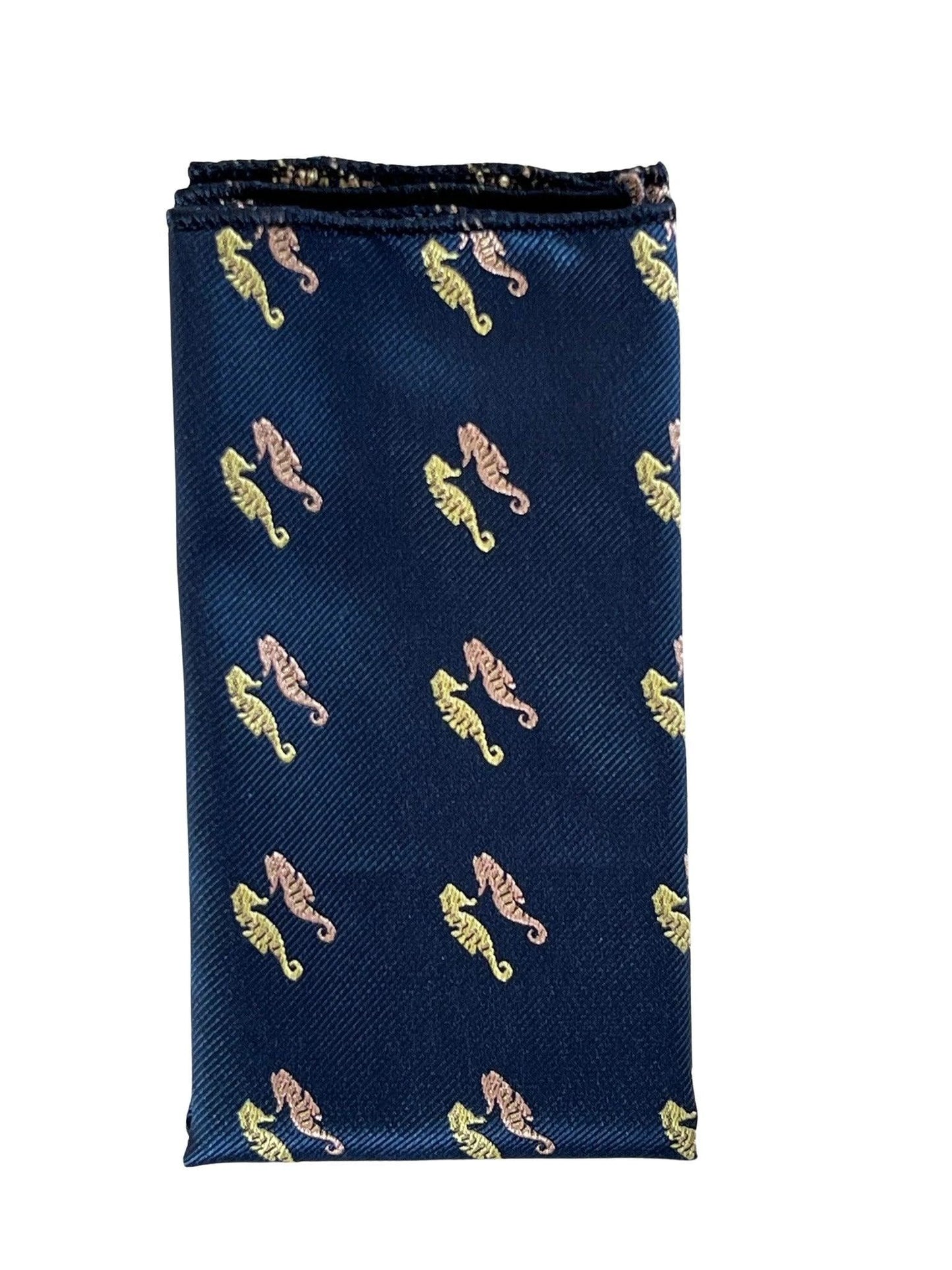 Frederick Thomas Navy Blue Pocket Square - Hand Embroidered Seahorse For Subtle Nautical Style by Frederick Thomas Handmade Mens Ties