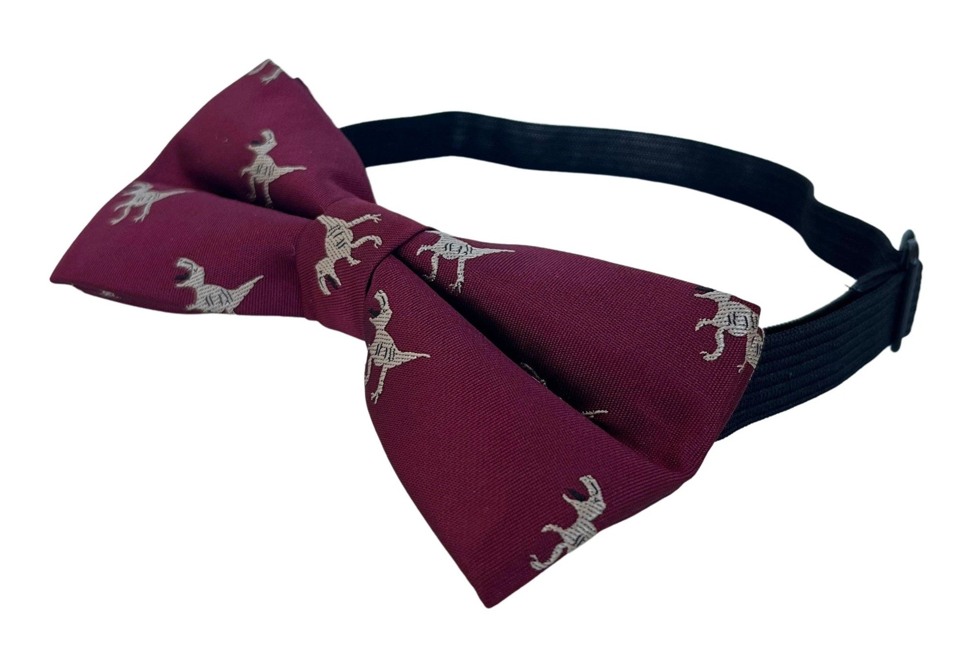 Maroon Child's Bow Tie - Playful T Rex Embroidered Design for Little Style Enthusiasts by Frederick Thomas Handmade Mens Ties