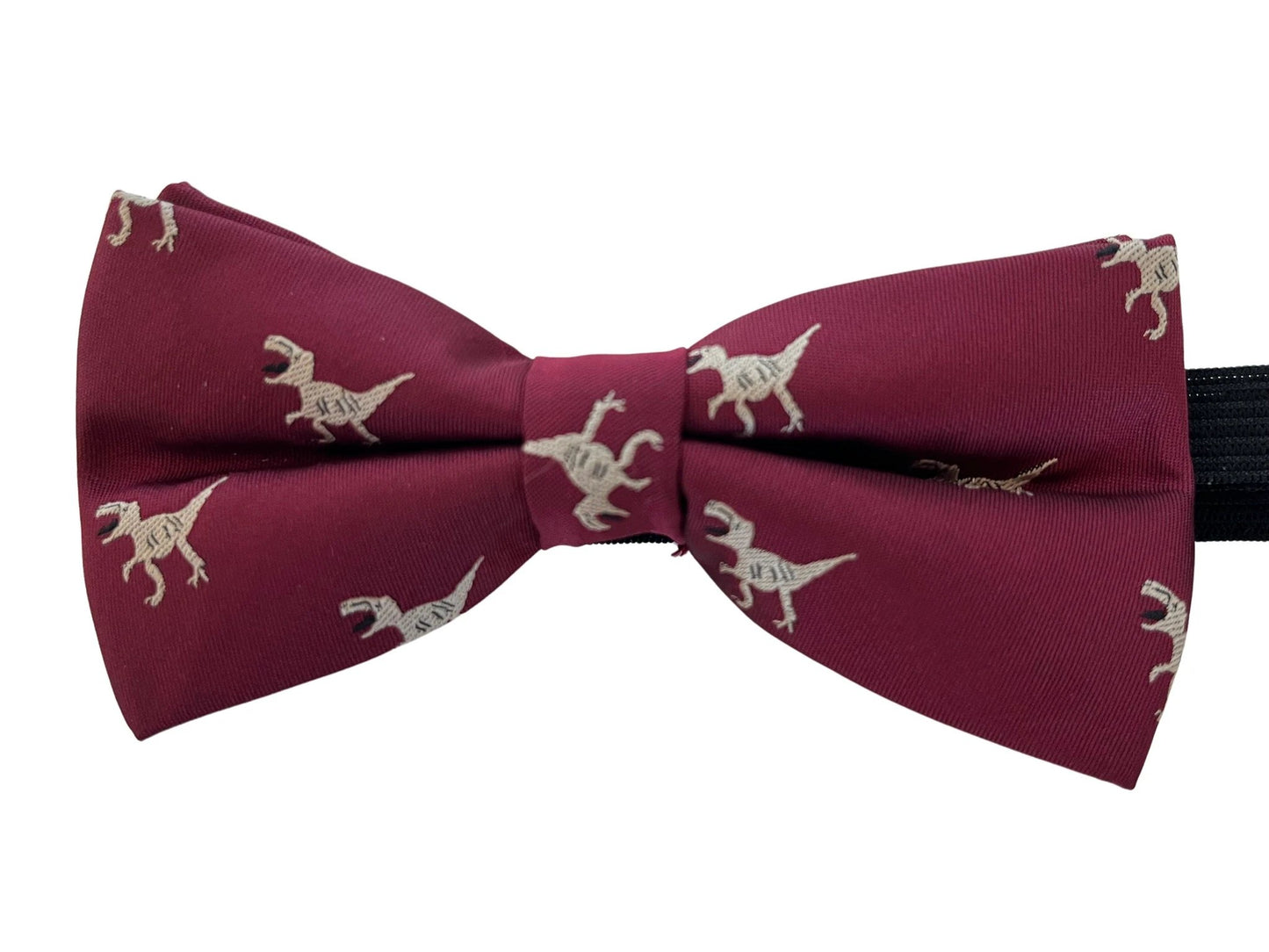 Maroon Child's Bow Tie - Playful T Rex Embroidered Design for Little Style Enthusiasts by Frederick Thomas Handmade Mens Ties