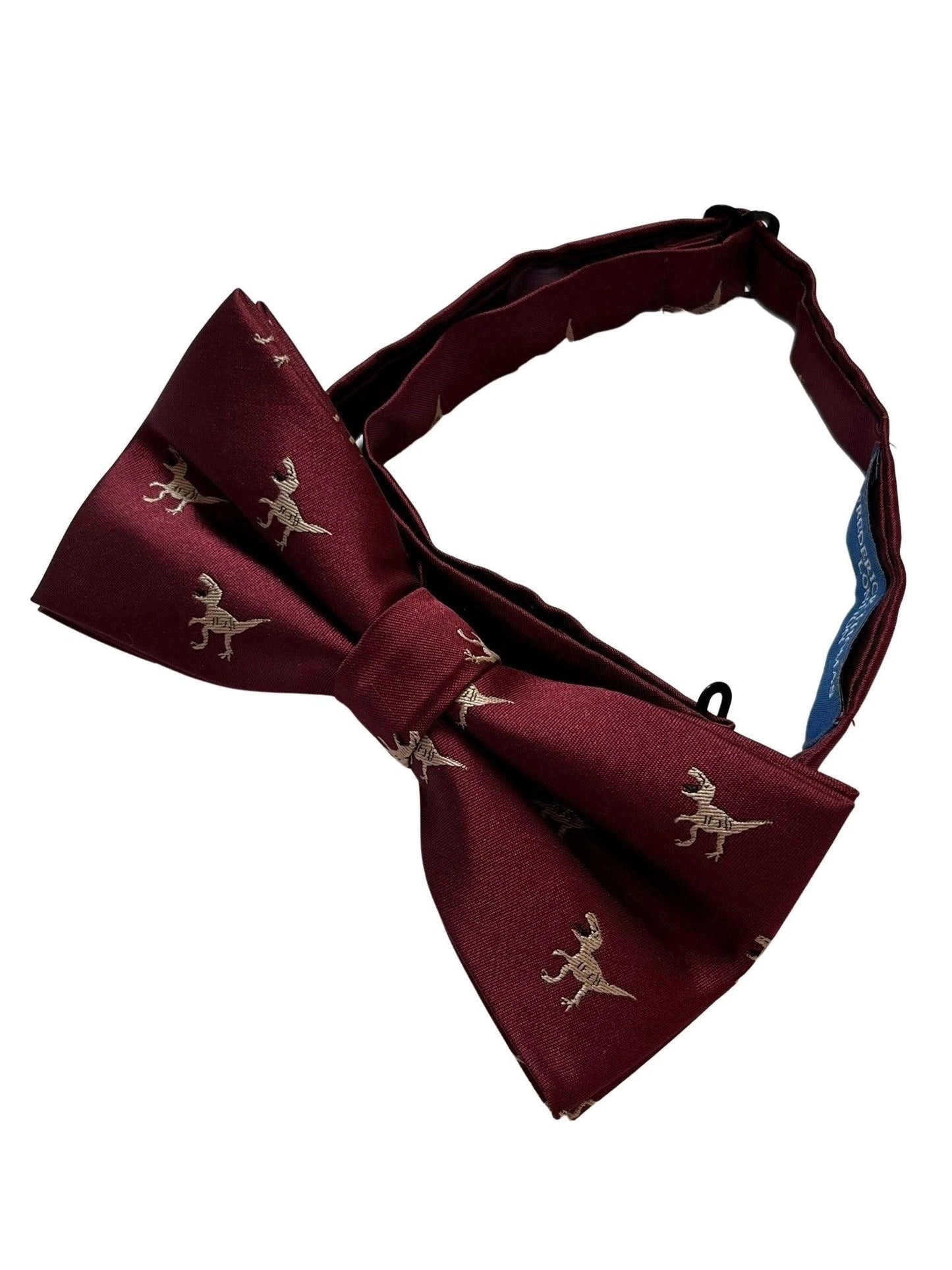 Maroon Adult Bow Tie with T-Rex Embroidered Design by Frederick Thomas Handmade Mens Ties