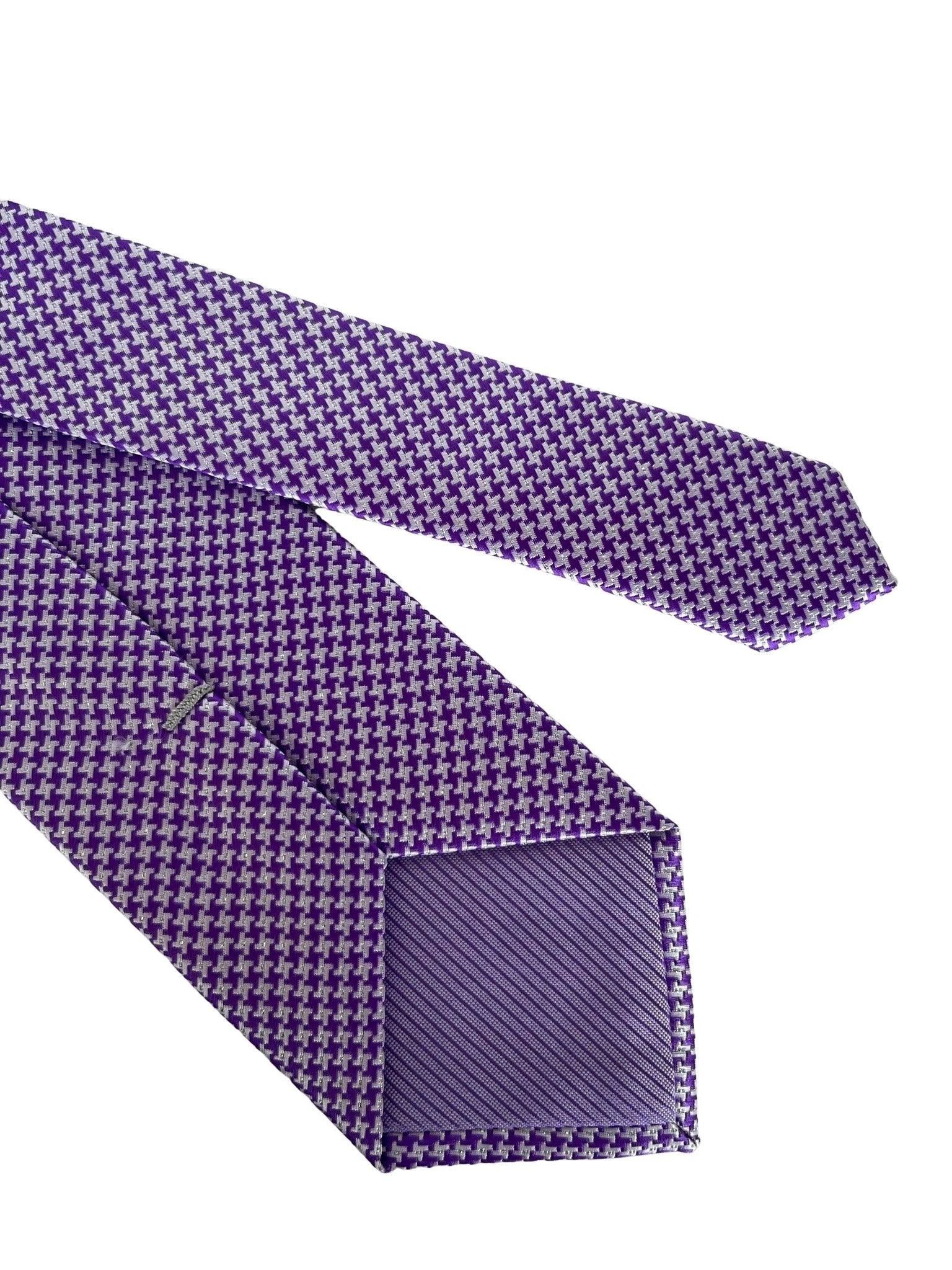 Cadbury Purple And White Dogtooth Check Tie - Handmade By Frederick Thomas For A Luxurious Professional Look by Frederick Thomas Handmade Mens Ties