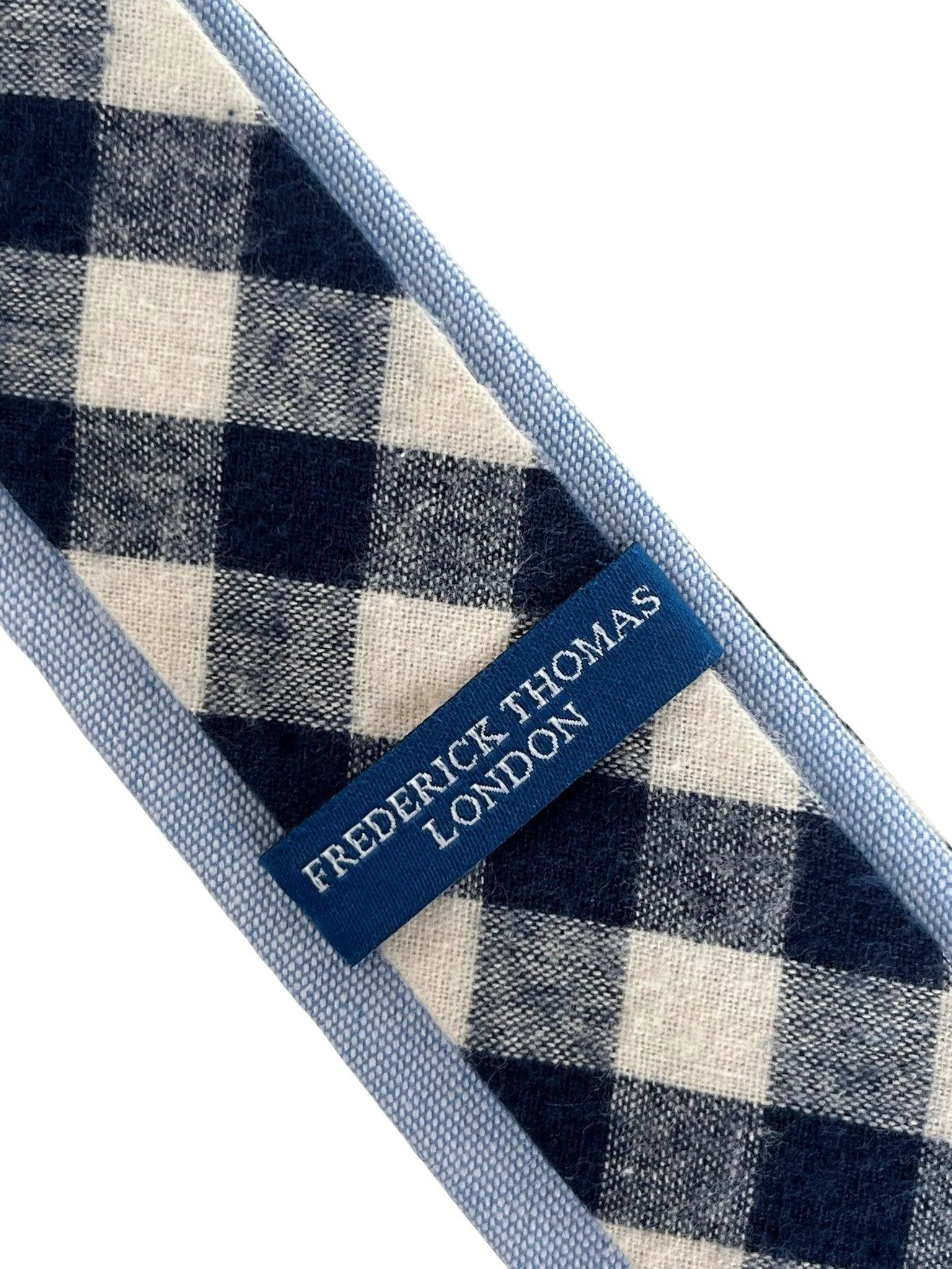 Navy Blue And White Cotton Gingham Tie Handmade 6cm Blade 147cm by Frederick Thomas Handmade Mens Ties