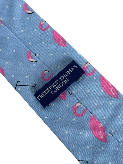 Children's Light Blue Cotton Tie with Pink Flamingo Design by Frederick Thomas Handmade Mens Ties