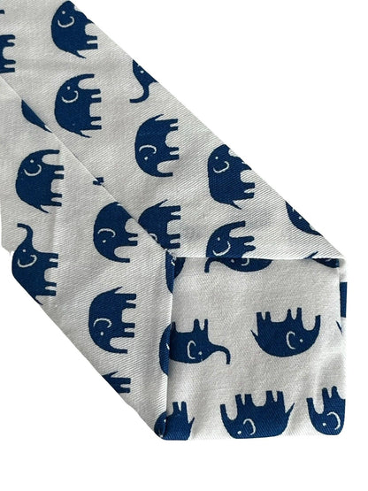 Frederick Thomas Children's Ivory White Cream Cotton Tie - Charming Dark Blue Elephant Motif For Special Occasions by Frederick Thomas Handmade Mens Ties