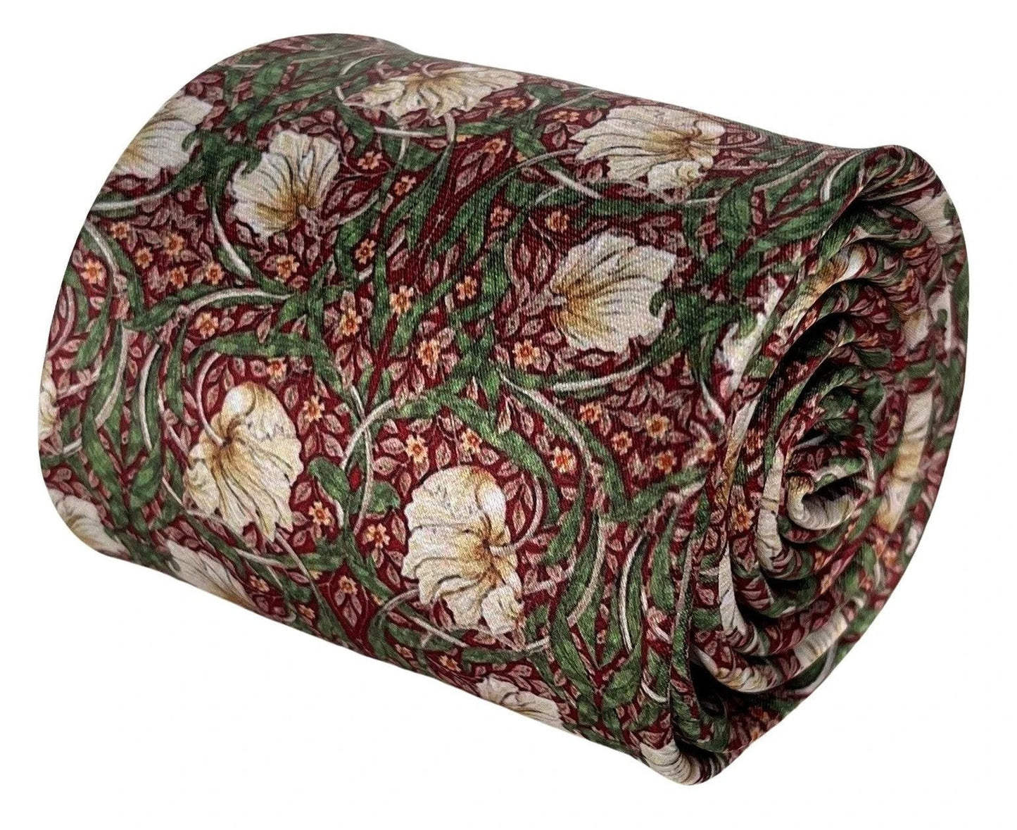 Dark Red Maroon Tie with William Morris Pimpernel Floral Design by Frederick Thomas Handmade Mens Ties
