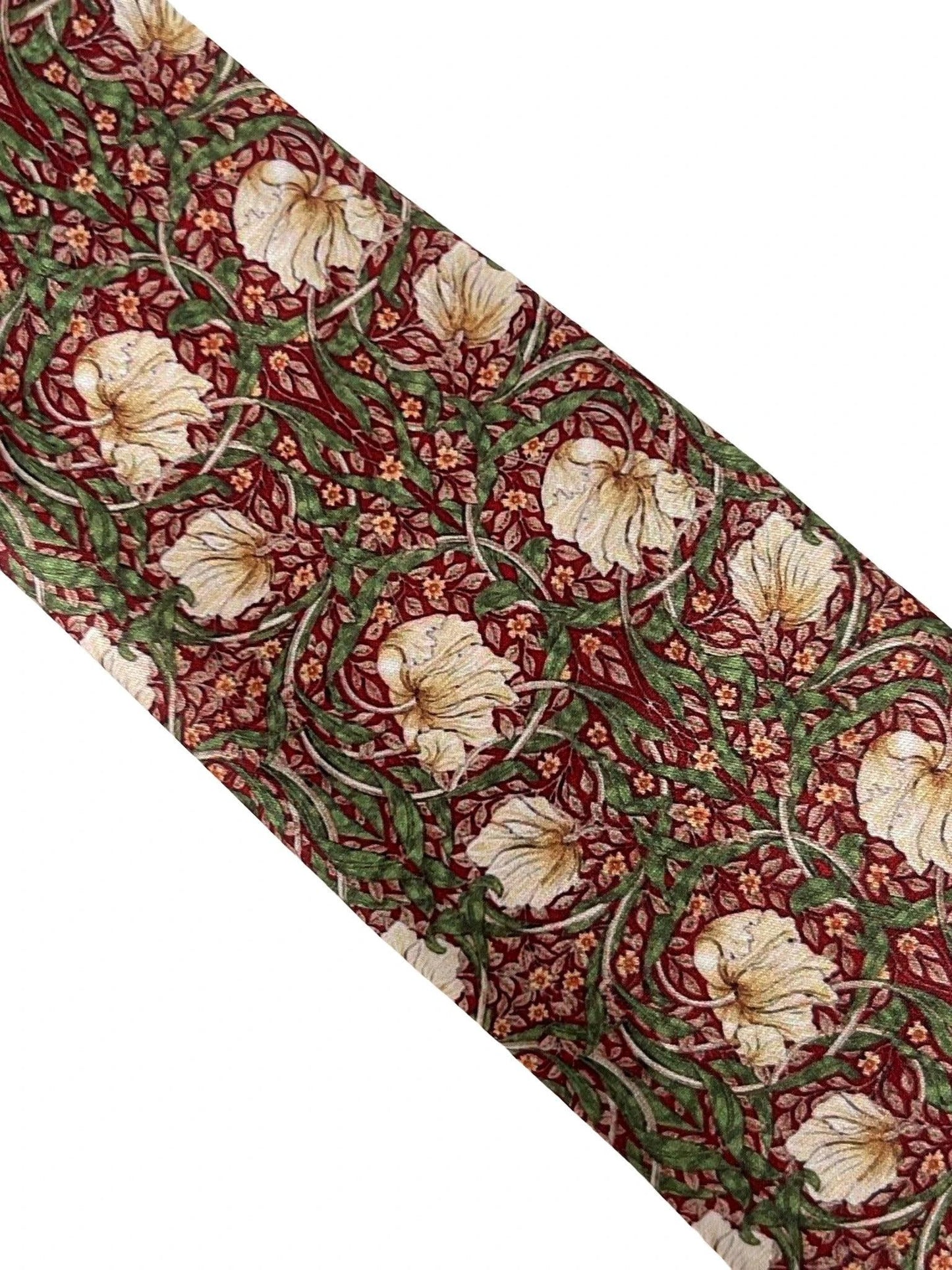 Dark Red Maroon Tie with William Morris Pimpernel Floral Design by Frederick Thomas Handmade Mens Ties