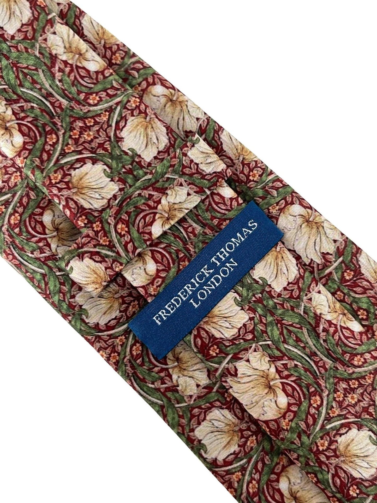 Dark Red Maroon Tie with William Morris Pimpernel Floral Design by Frederick Thomas Handmade Mens Ties