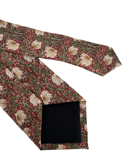 Dark Red Maroon Tie with William Morris Pimpernel Floral Design by Frederick Thomas Handmade Mens Ties