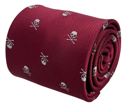 Dark Red Maroon Skull And Crossbones Tie By Frederick Thomas - Handcrafted Luxury For Statement Makers by Frederick Thomas Handmade Mens Ties