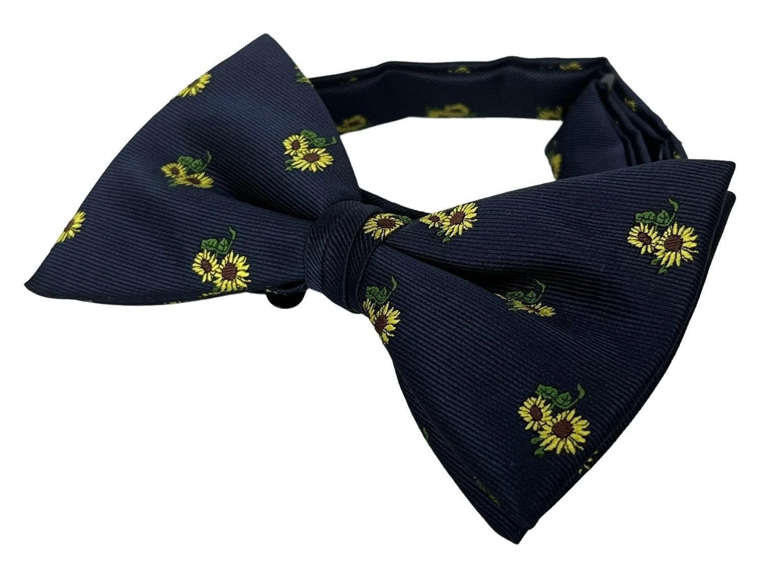 Navy Dark Blue Adult Bow Tie - Sunflower Design For A Bold, Elegant Formal Look Today by Frederick Thomas Handmade Mens Ties