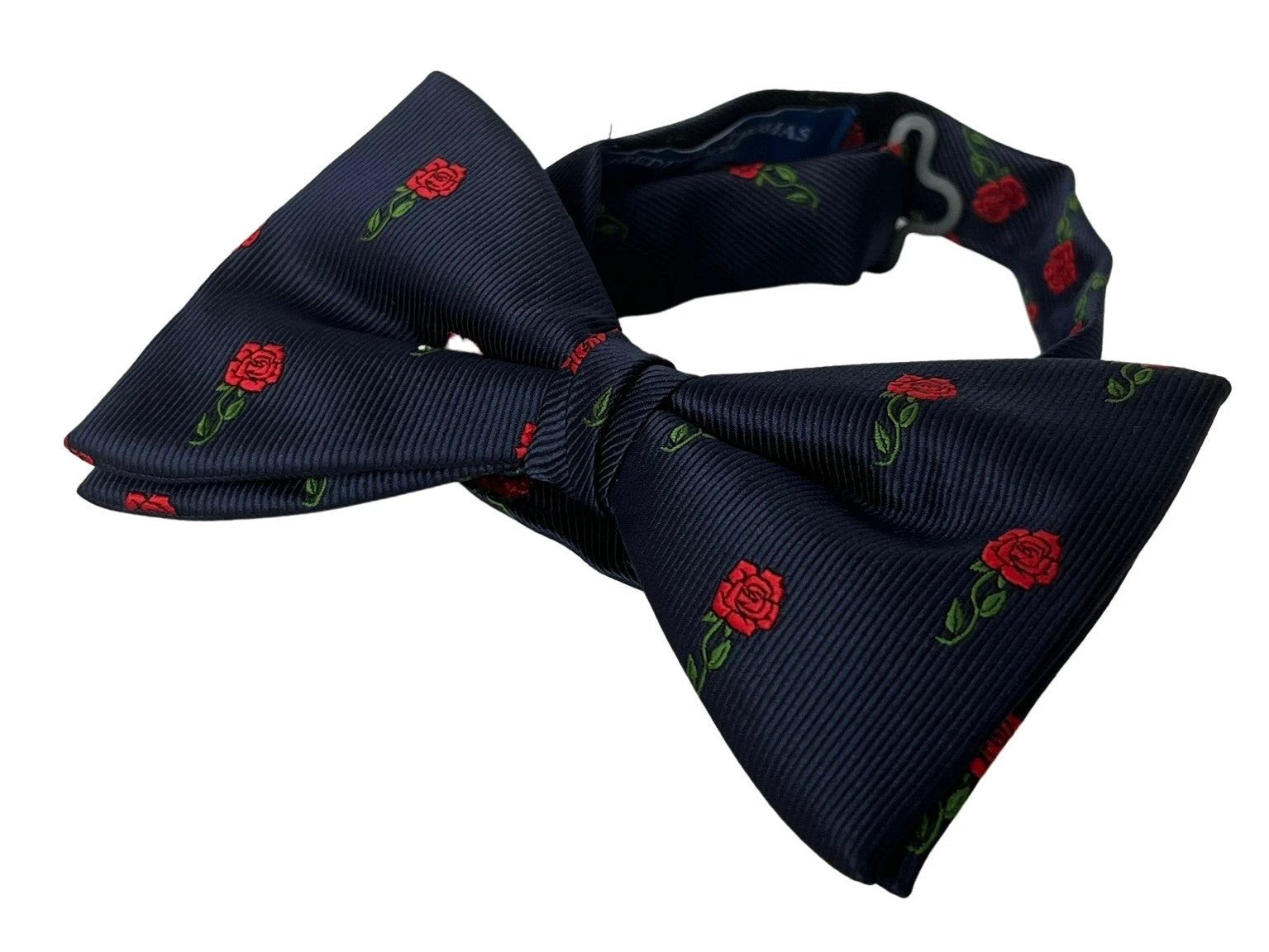 Navy Dark Blue Adult Bow Tie With English Red Rose Rugby Design - Handcrafted British Style by Frederick Thomas Handmade Mens Ties