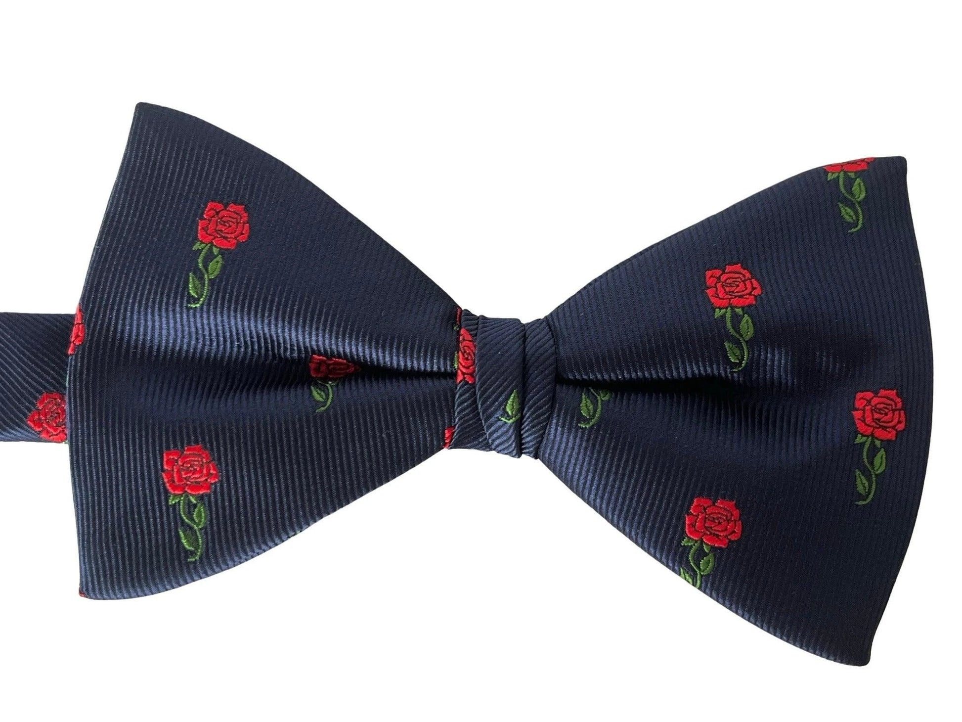 Navy Dark Blue Adult Bow Tie With English Red Rose Rugby Design - Handcrafted British Style by Frederick Thomas Handmade Mens Ties