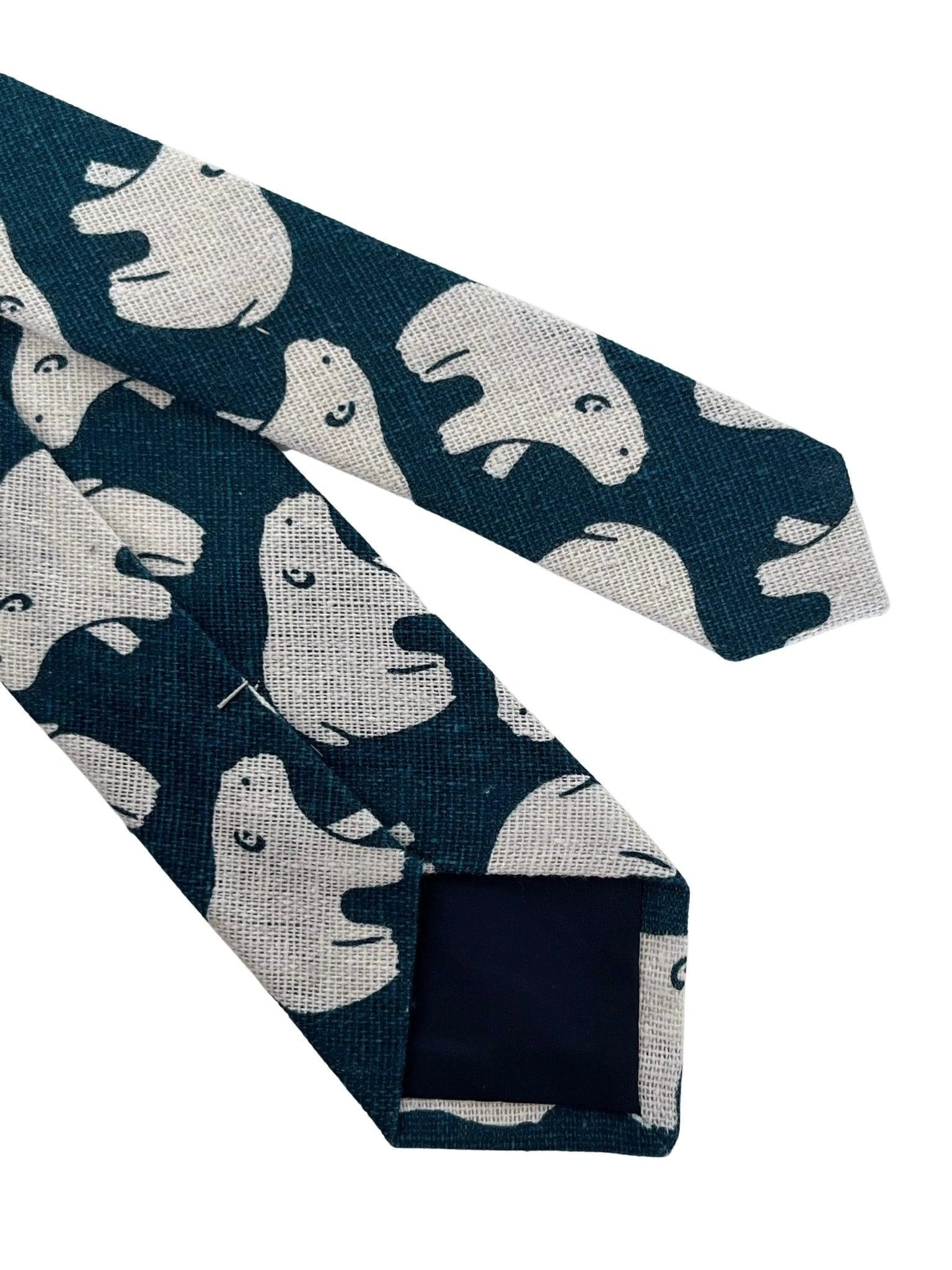 Dark Teal Cotton Tie With White Polar Bear Print - Refined Everyday Professional Accessory With A Whimsical Twist by Frederick Thomas Handmade Mens Ties