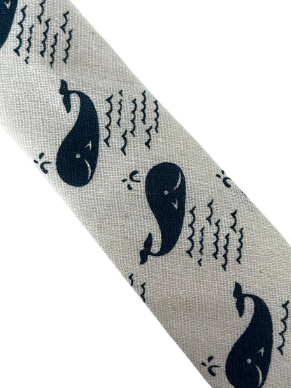 Ivory Cream Cotton Tie With Blue Whale Nautical Design - Handmade By Frederick Thomas For Professional Wardrobe by Frederick Thomas Handmade Mens Ties