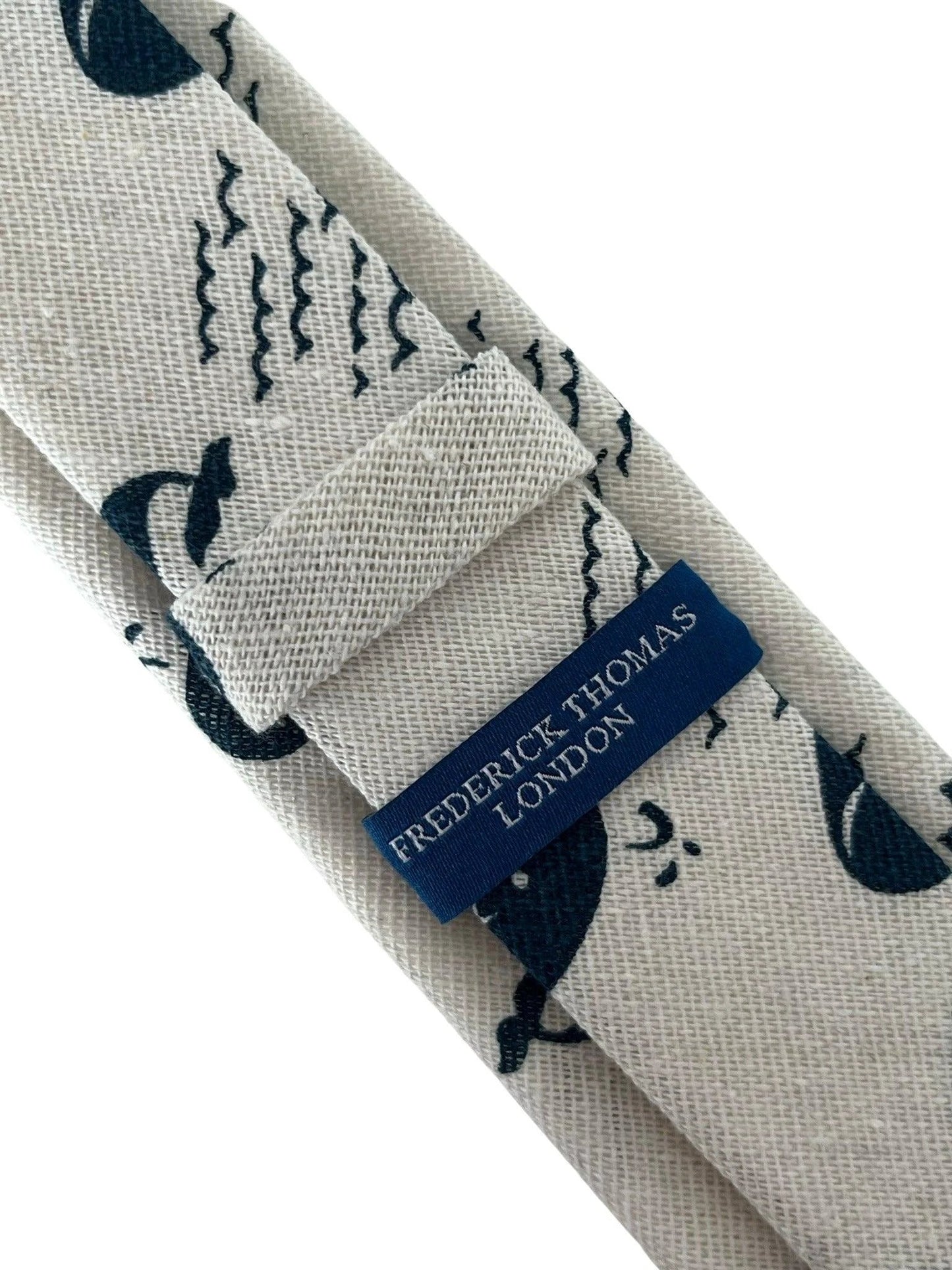 Ivory Cream Cotton Tie With Blue Whale Nautical Design - Handmade By Frederick Thomas For Professional Wardrobe by Frederick Thomas Handmade Mens Ties