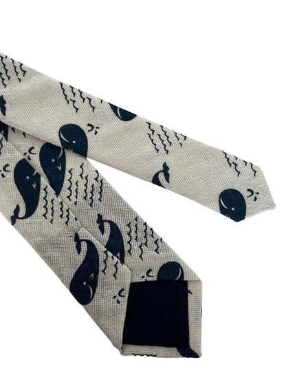 Ivory Cream Cotton Tie With Blue Whale Nautical Design - Handmade By Frederick Thomas For Professional Wardrobe by Frederick Thomas Handmade Mens Ties