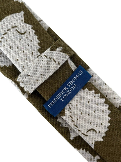 Gold Bronze Olive Cotton Tie With Hedgehog Design By Frederick Thomas - Handcrafted Luxury For Polished Formalwear by Frederick Thomas Handmade Mens Ties