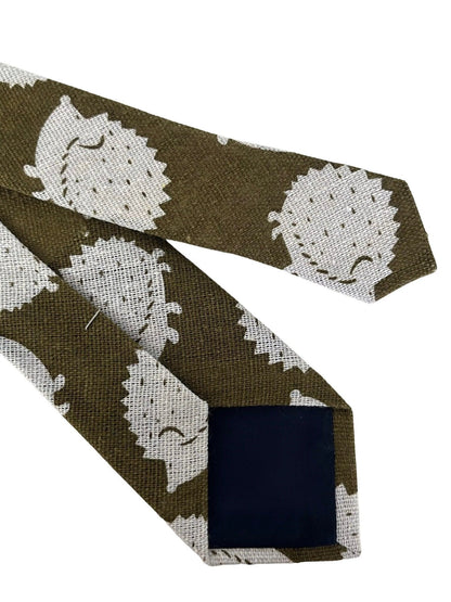 Gold Bronze Olive Cotton Tie With Hedgehog Design By Frederick Thomas - Handcrafted Luxury For Polished Formalwear by Frederick Thomas Handmade Mens Ties