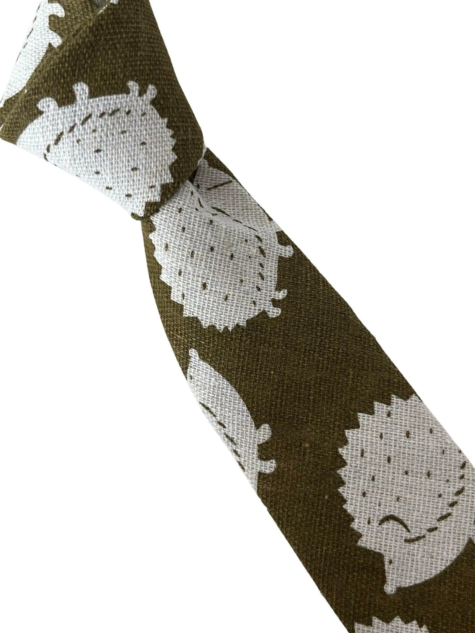 Gold Bronze Olive Cotton Tie With Hedgehog Design By Frederick Thomas - Handcrafted Luxury For Polished Formalwear by Frederick Thomas Handmade Mens Ties