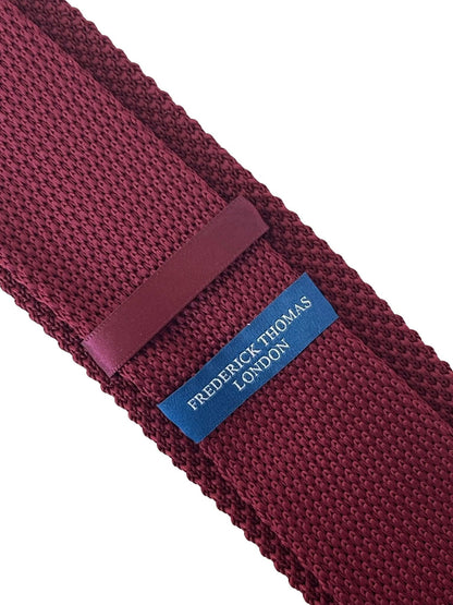 Maroon Knitted Tie By Frederick Thomas - White Embroidered Fleur De Lis Detail For Timeless Formal Luxury by Frederick Thomas Handmade Mens Ties