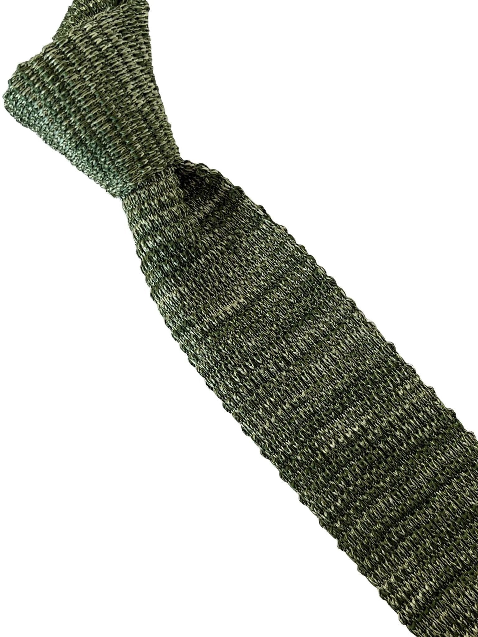 Frederick Thomas Knitted Tie - Refined Khaki Olive Army Green With White Speckles For Contemporary Luxe Look by Frederick Thomas Handmade Mens Ties