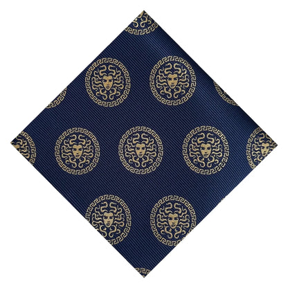 Medusa Pocket Square Blue & Gold by OFL Ties