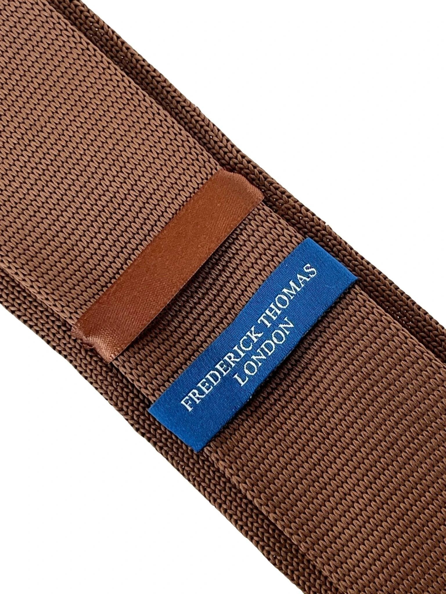 Chocolate Coffee Brown Knitted Tie With Embroidered White Stars - Refined Knitted Texture With Subtle Star Accent by Frederick Thomas Handmade Mens Ties