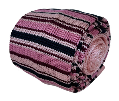 Light Baby Pink and Navy Blue Striped Fine Knitted Tie by Frederick Thomas Handmade Mens Ties