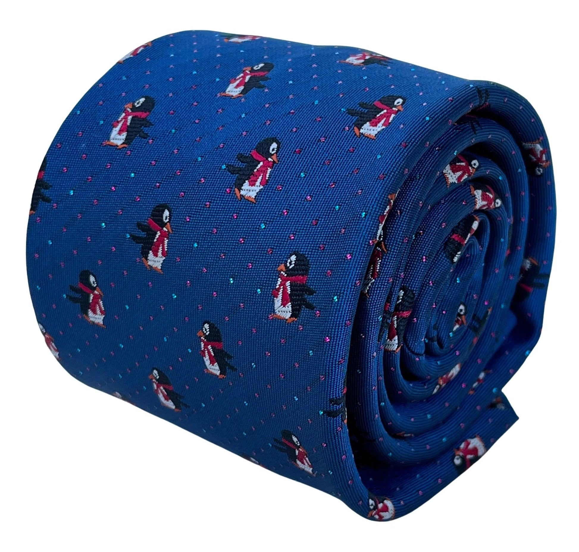 Frederick Thomas Navy Blue Penguin Tie With Glitter Dots Festive Pattern by Frederick Thomas Handmade Mens Ties