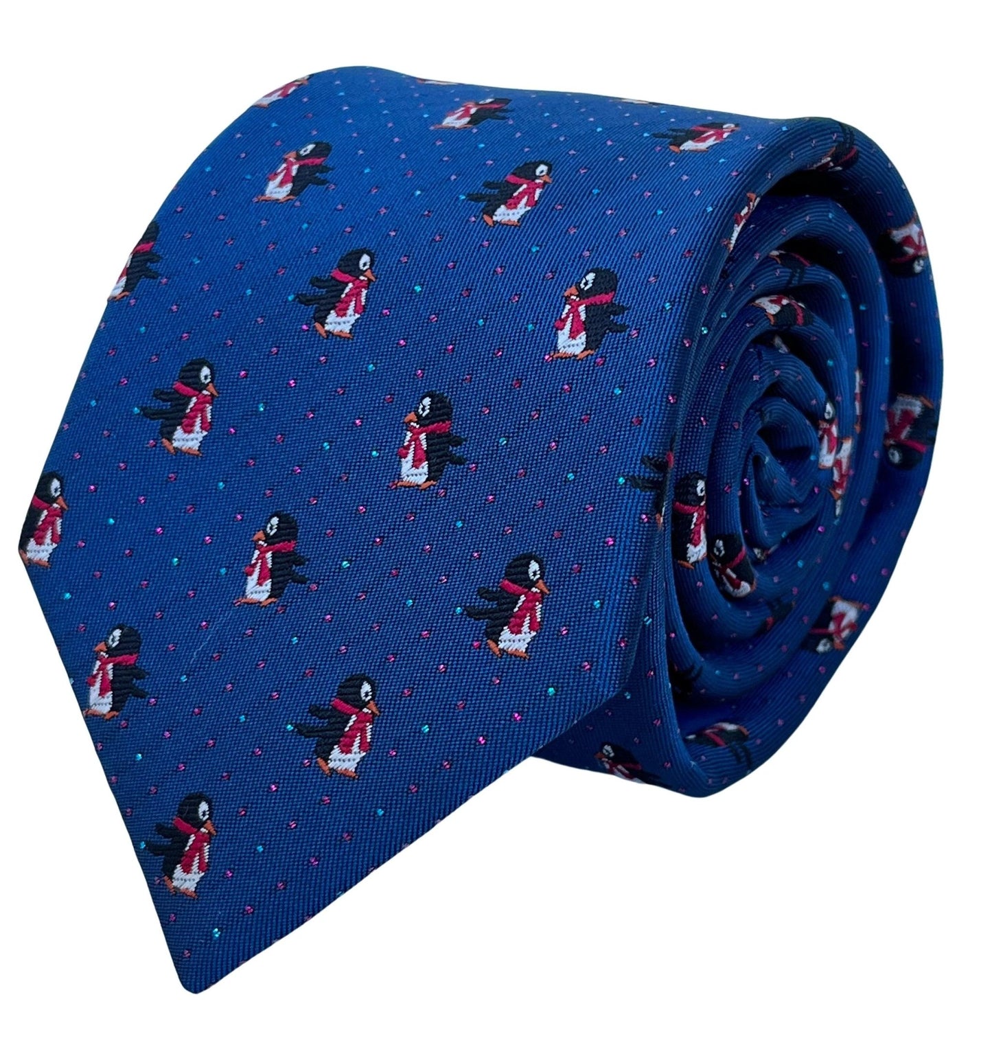 Frederick Thomas Navy Blue Penguin Tie With Glitter Dots Festive Pattern by Frederick Thomas Handmade Mens Ties