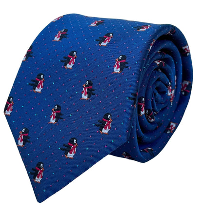 Frederick Thomas Navy Blue Penguin Tie With Glitter Dots Festive Pattern by Frederick Thomas Handmade Mens Ties