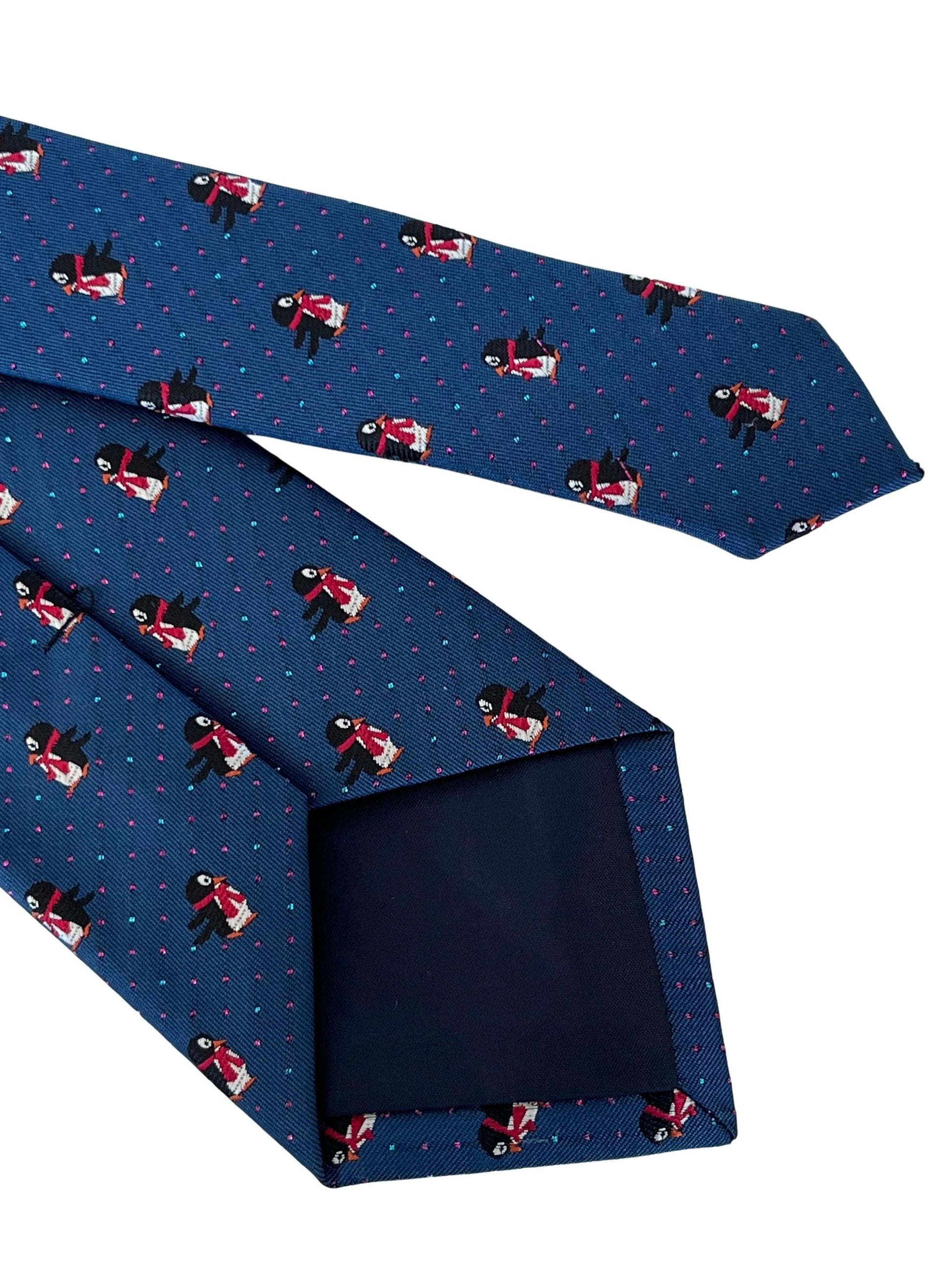 Frederick Thomas Navy Blue Penguin Tie With Glitter Dots Festive Pattern by Frederick Thomas Handmade Mens Ties