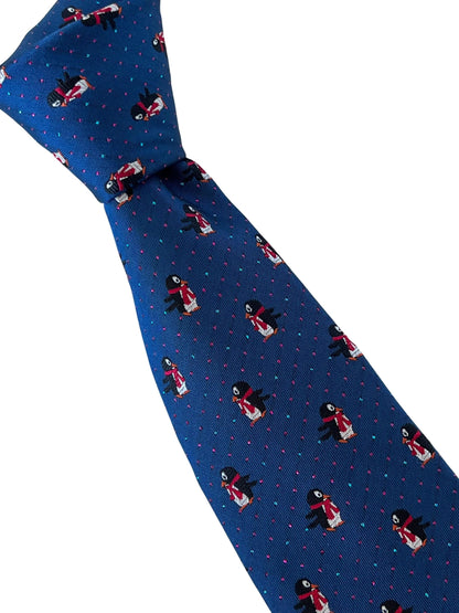 Frederick Thomas Navy Blue Penguin Tie With Glitter Dots Festive Pattern by Frederick Thomas Handmade Mens Ties