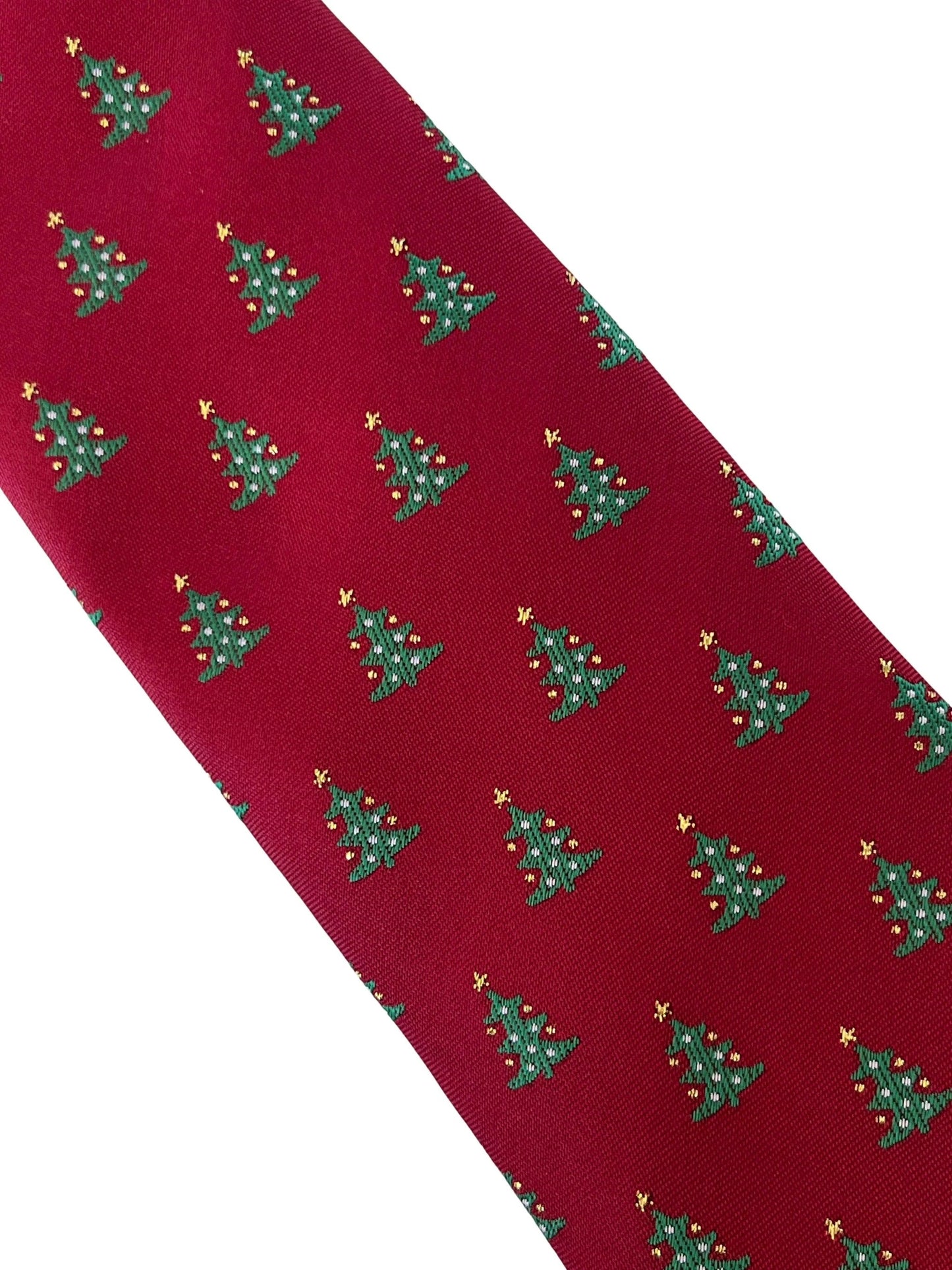Maroon Burgundy Dark Red Tie with Festive Christmas Tree Design by Frederick Thomas Handmade Mens Ties