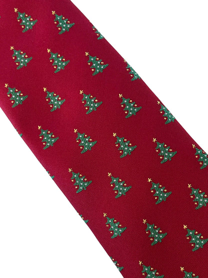 Maroon Burgundy Dark Red Tie with Festive Christmas Tree Design by Frederick Thomas Handmade Mens Ties