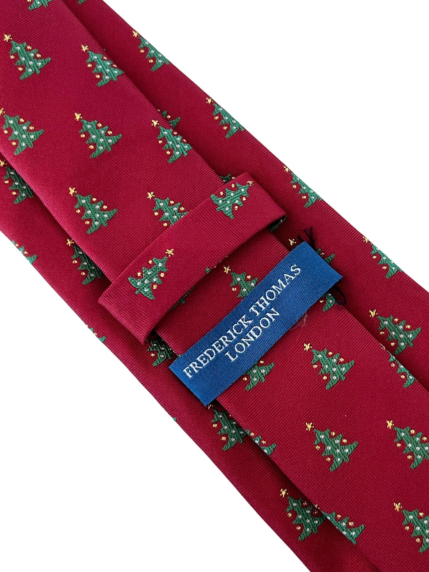 Maroon Burgundy Dark Red Tie with Festive Christmas Tree Design by Frederick Thomas Handmade Mens Ties