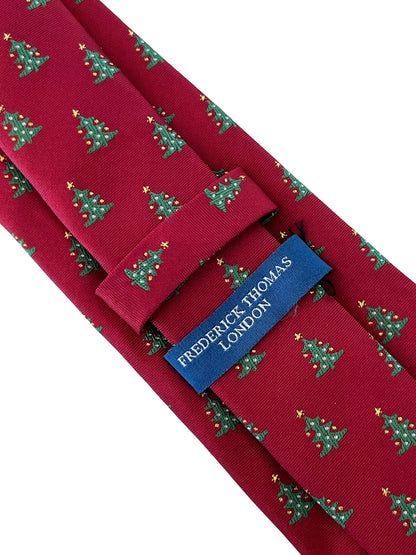 Maroon Burgundy Dark Red Tie with Festive Christmas Tree Design by Frederick Thomas Handmade Mens Ties