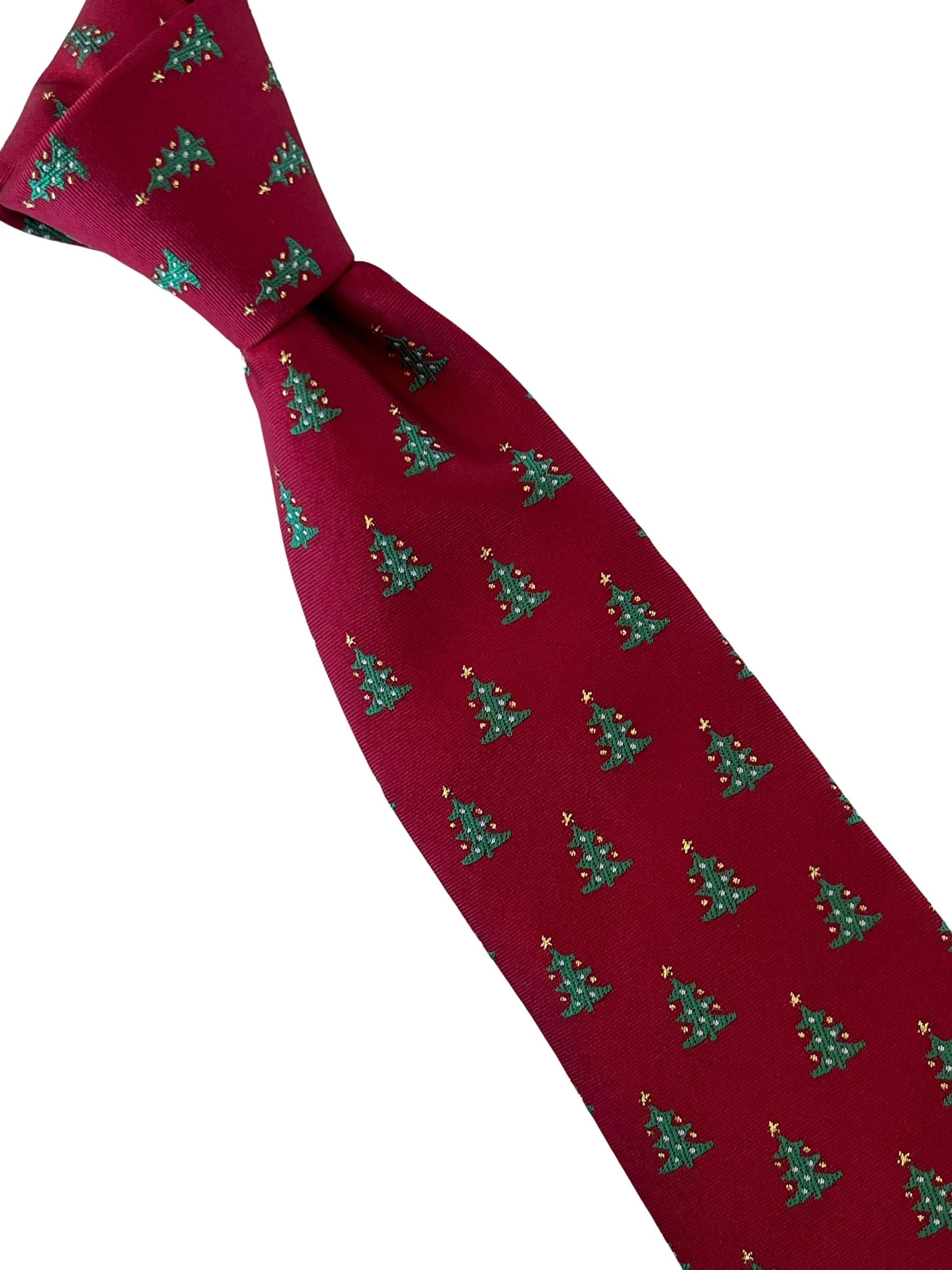 Maroon Burgundy Dark Red Tie with Festive Christmas Tree Design by Frederick Thomas Handmade Mens Ties