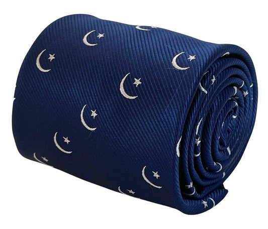 dark royal blue tie with crescent moon and star Ottoman religious symbol design by Frederick Thomas Handmade Mens Ties