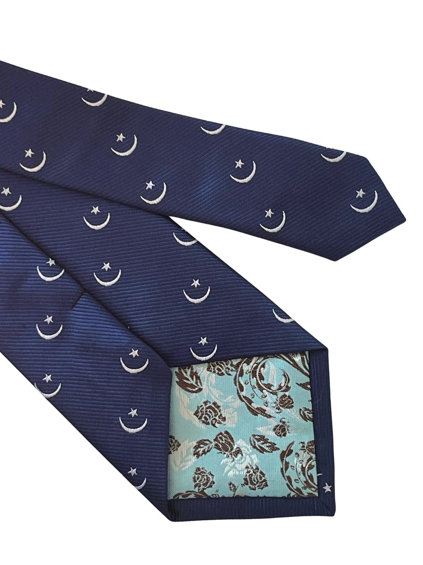 dark royal blue tie with crescent moon and star Ottoman religious symbol design by Frederick Thomas Handmade Mens Ties