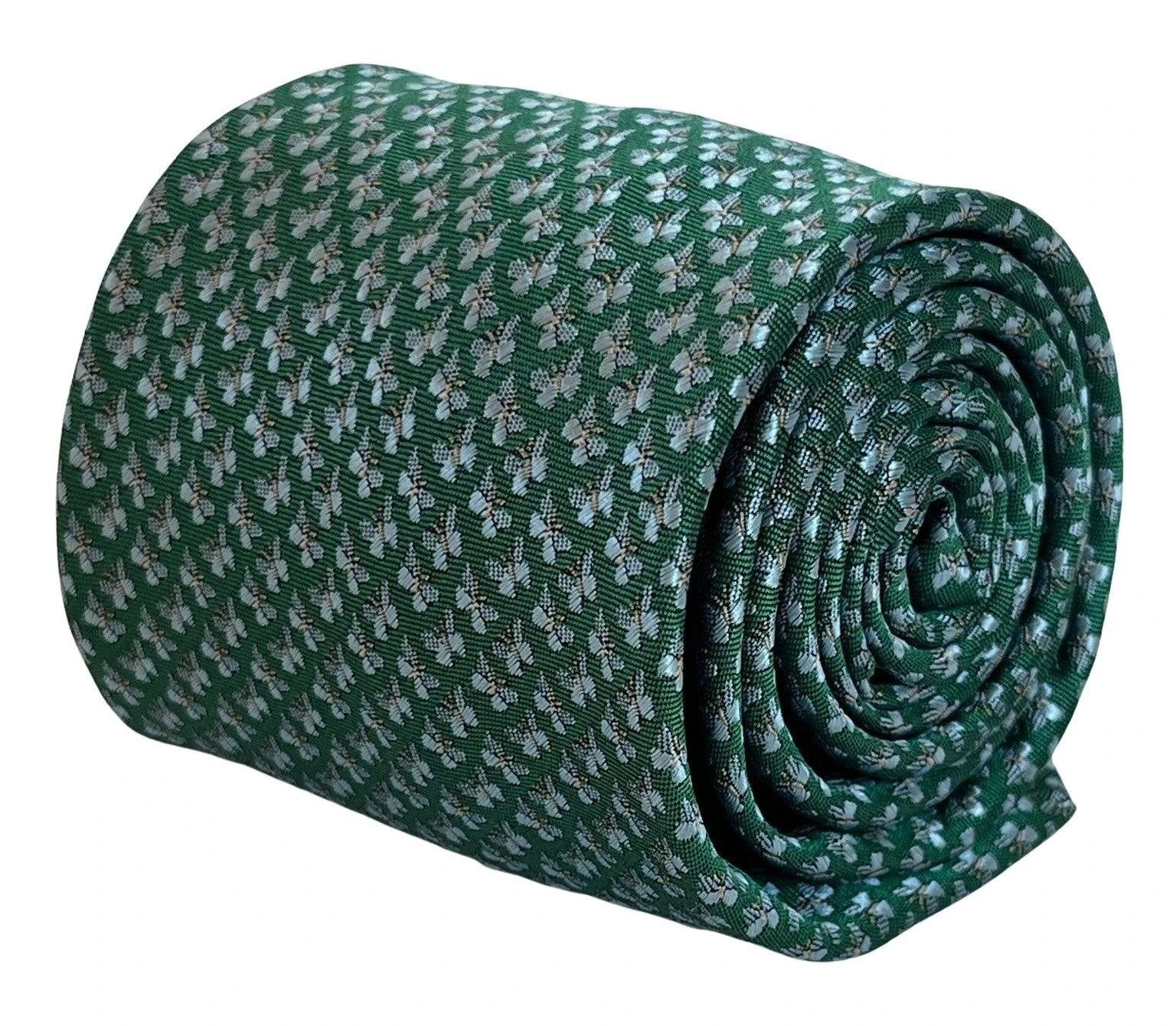 Emerald Dark Green Tie With Embroidered Butterfly Design - Handmade Craftsmanship For Timeless Formal Elegance by Frederick Thomas Handmade Mens Ties