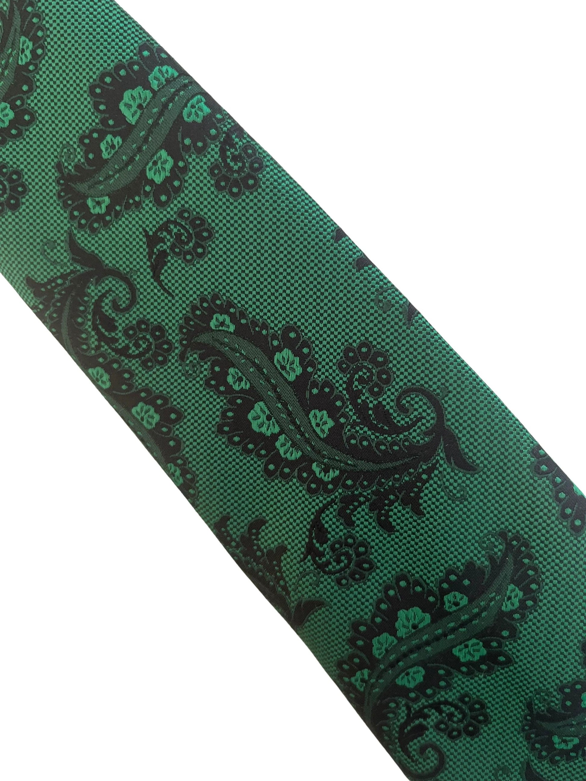 Jade, emerald green and black paisley classic tie by Frederick Thomas Handmade Mens Ties