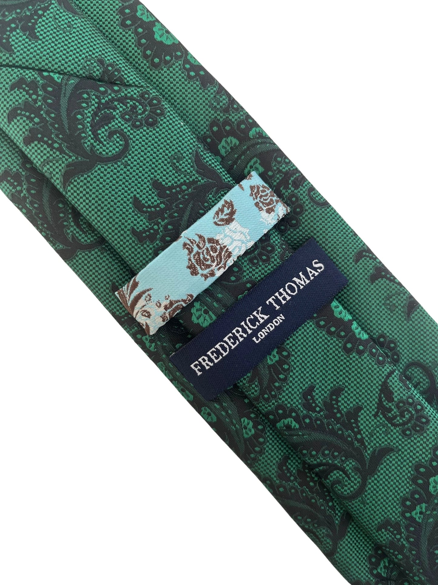 Jade, emerald green and black paisley classic tie by Frederick Thomas Handmade Mens Ties