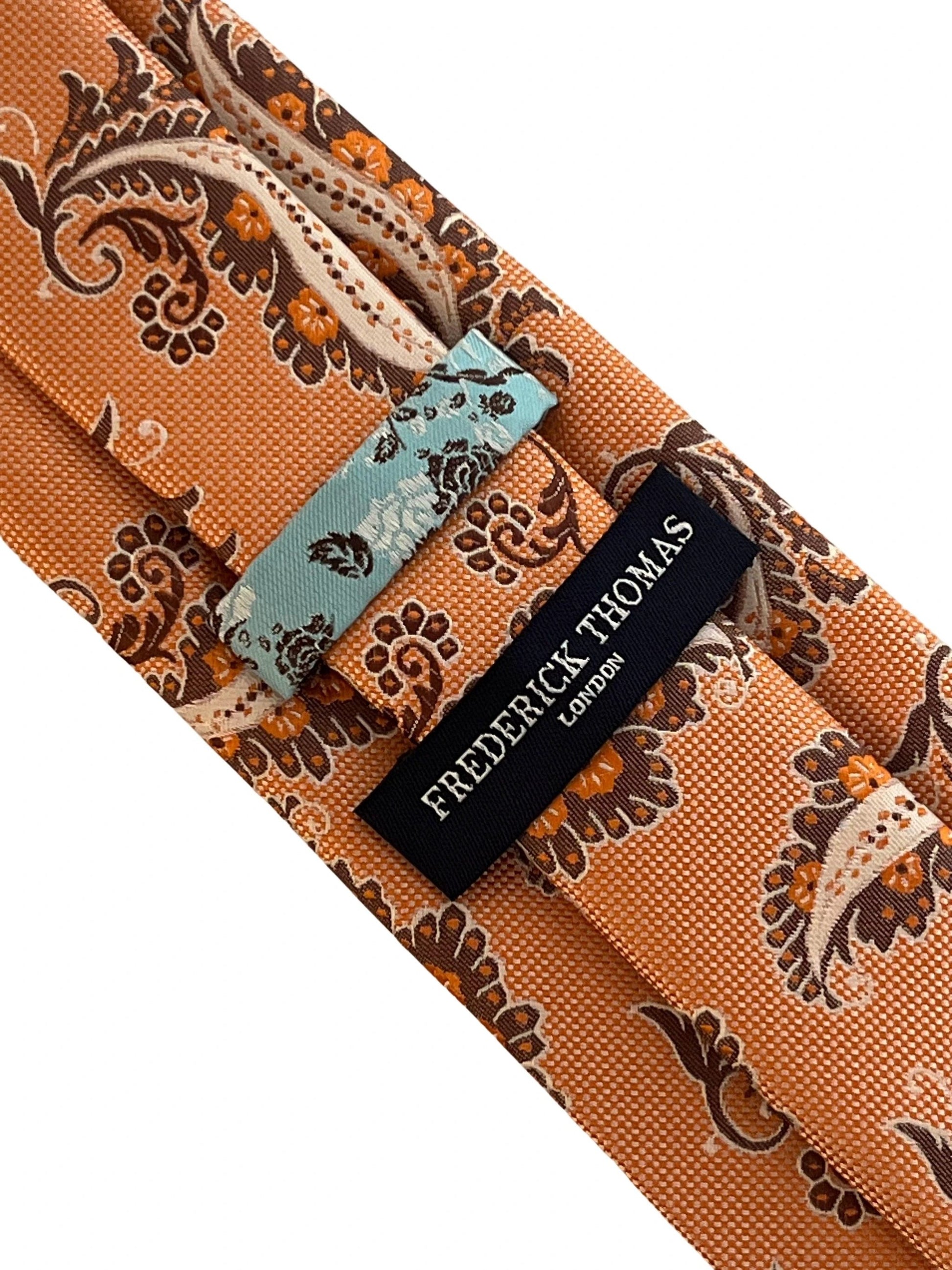 Apricot peach orange paisley necktie by Frederick Thomas Handmade Mens Ties