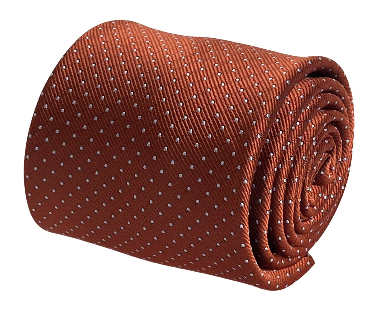 Burnt Rustic Rusty Copper Brick Orange Brown With White Pin Spots Classic Tie - Handcrafted Textured Finish by Frederick Thomas Handmade Mens Ties