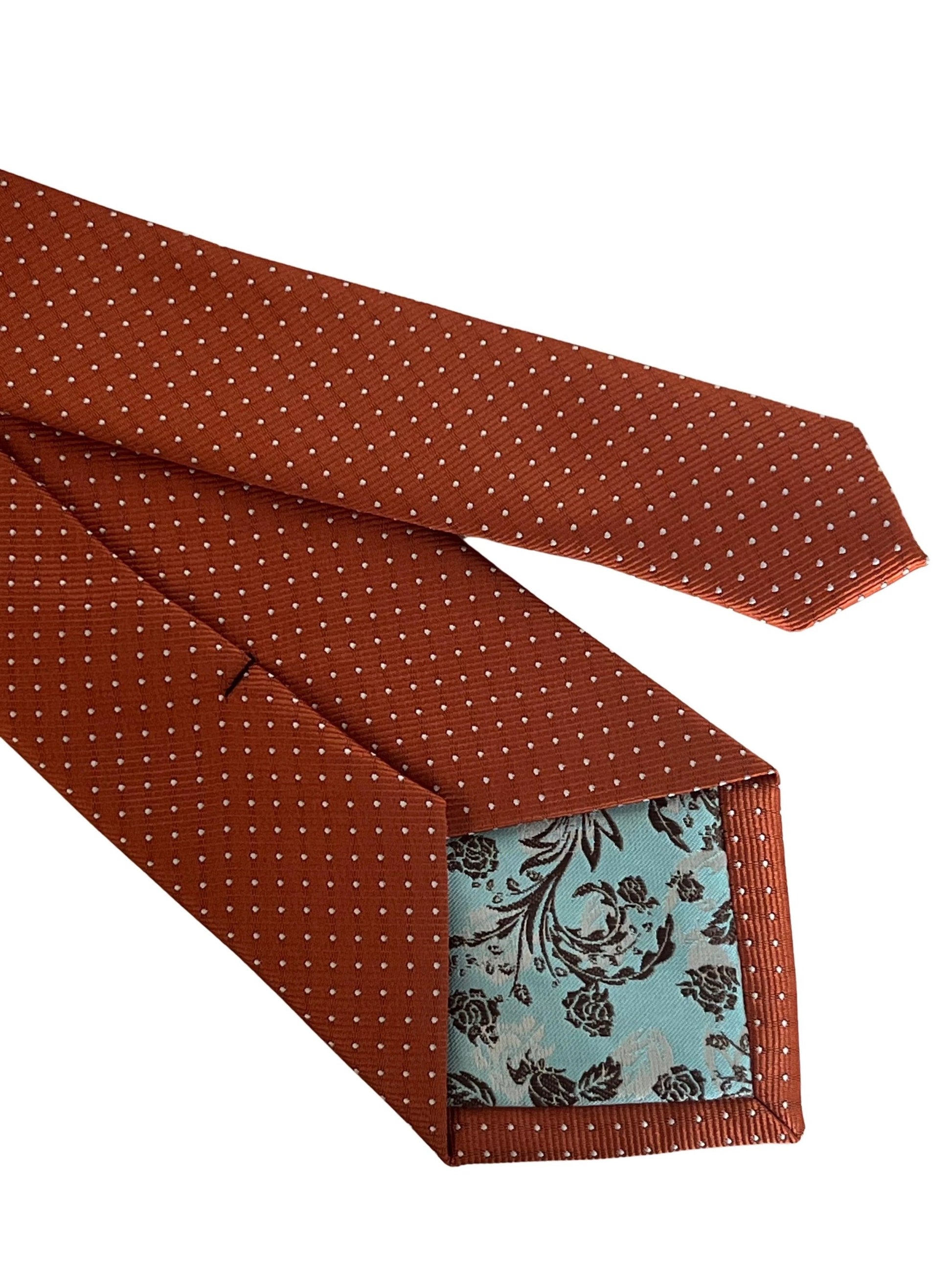 Burnt Rustic Rusty Copper Brick Orange Brown With White Pin Spots Classic Tie - Handcrafted Textured Finish by Frederick Thomas Handmade Mens Ties