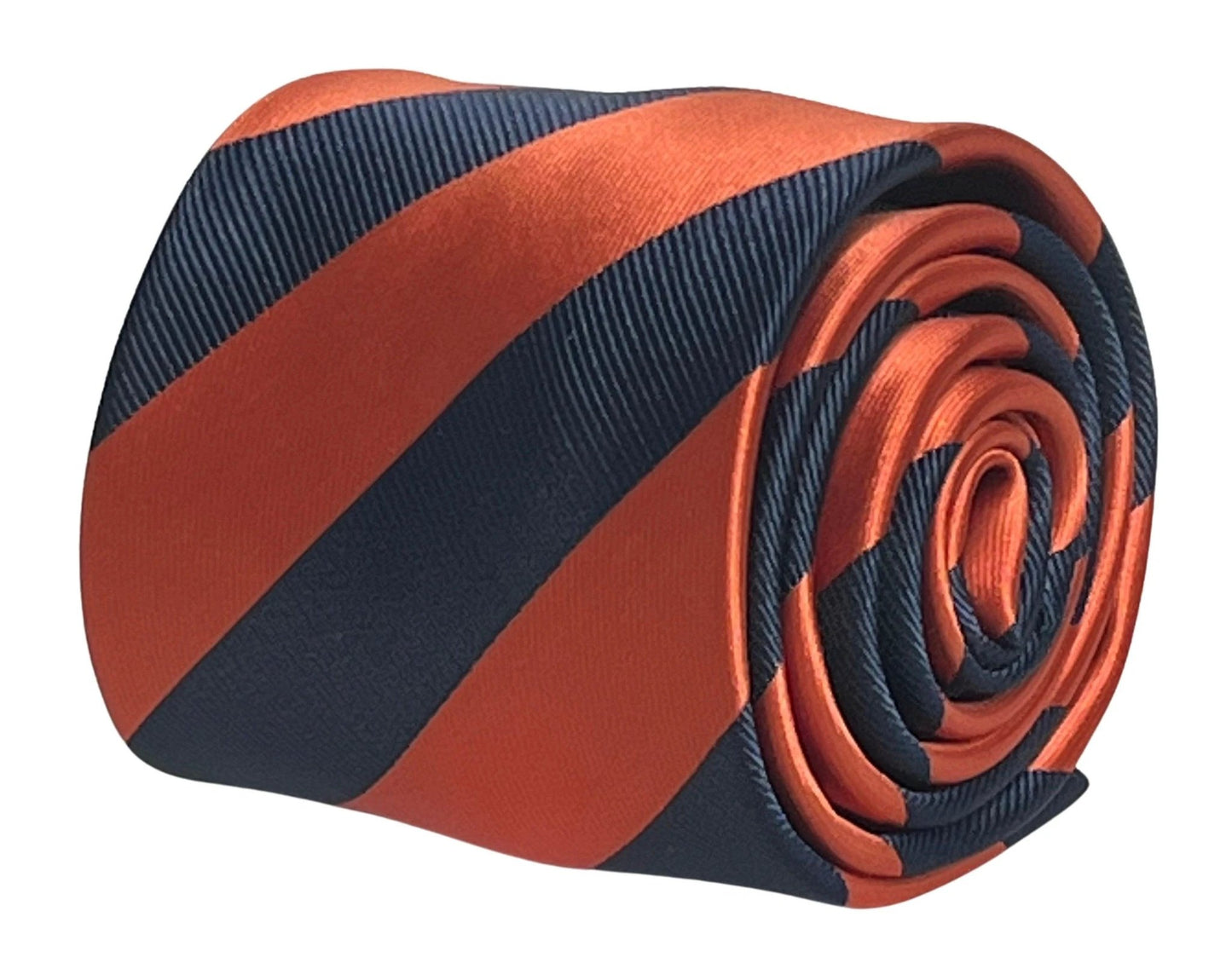 Burnt orange and navy blue barber stripe tie by Frederick Thomas Handmade Mens Ties